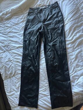 Shiny Black Faux Leather Straight-Leg Pants